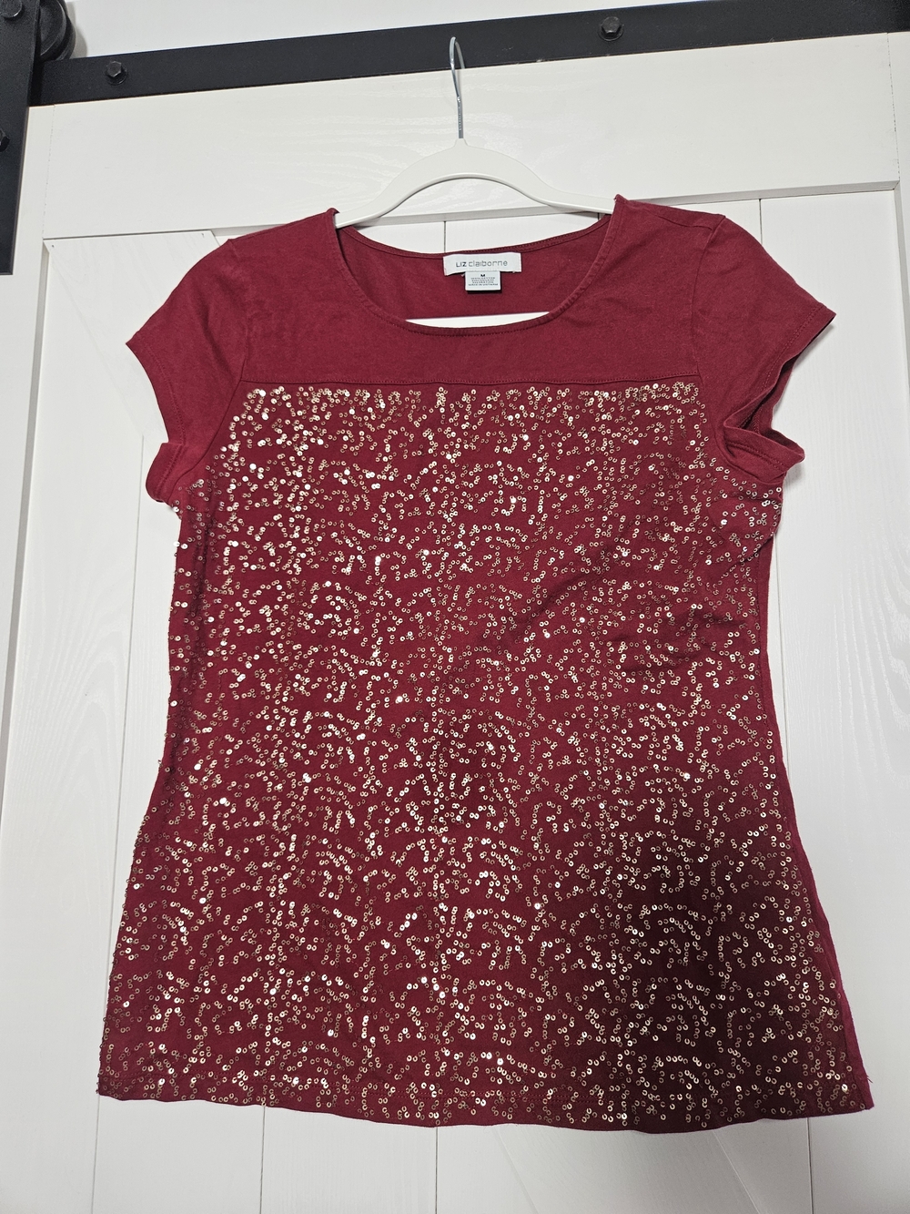 Liz Claiborne Red Sequin Short Sleeve Tee